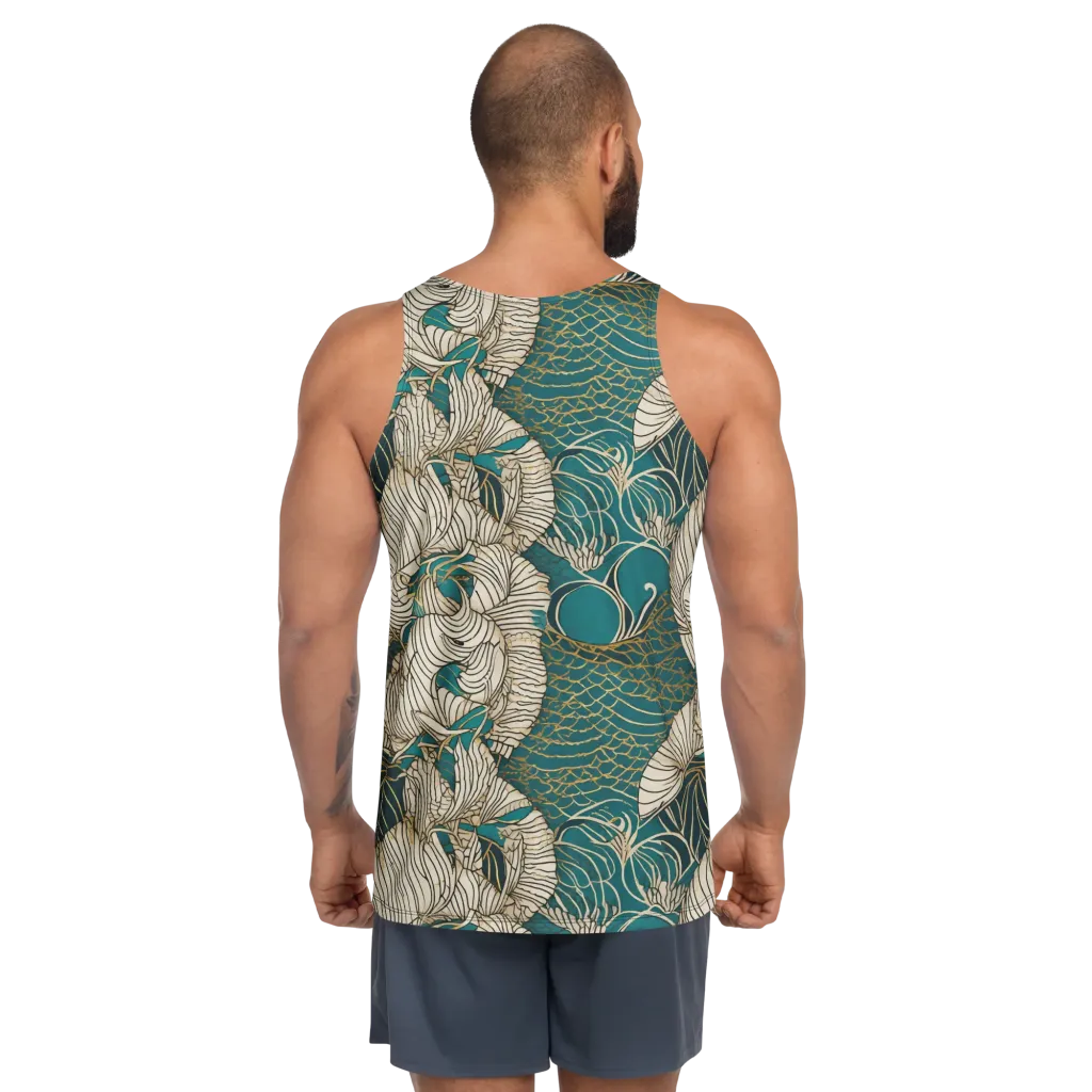 Teal Tidal Bloom on Men's Tank Top — Back