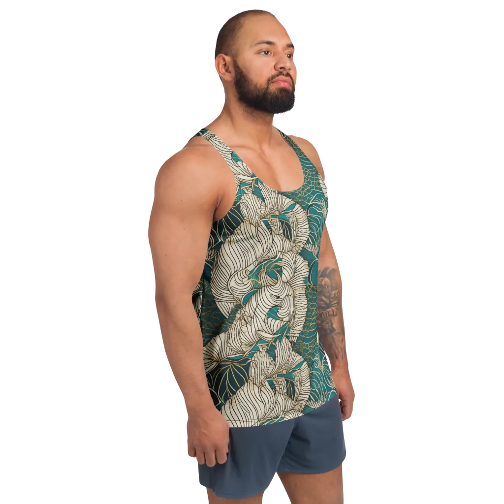 Teal Tidal Bloom on Men's Tank Top — Right Front