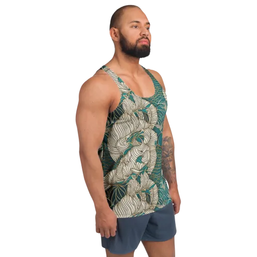 Teal Tidal Bloom on a Men's Tank Top