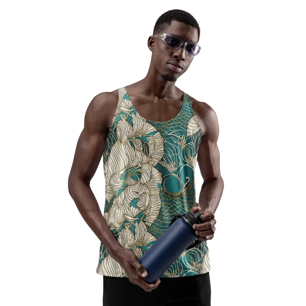 Teal Tidal Bloom on Men's Tank Top — Front