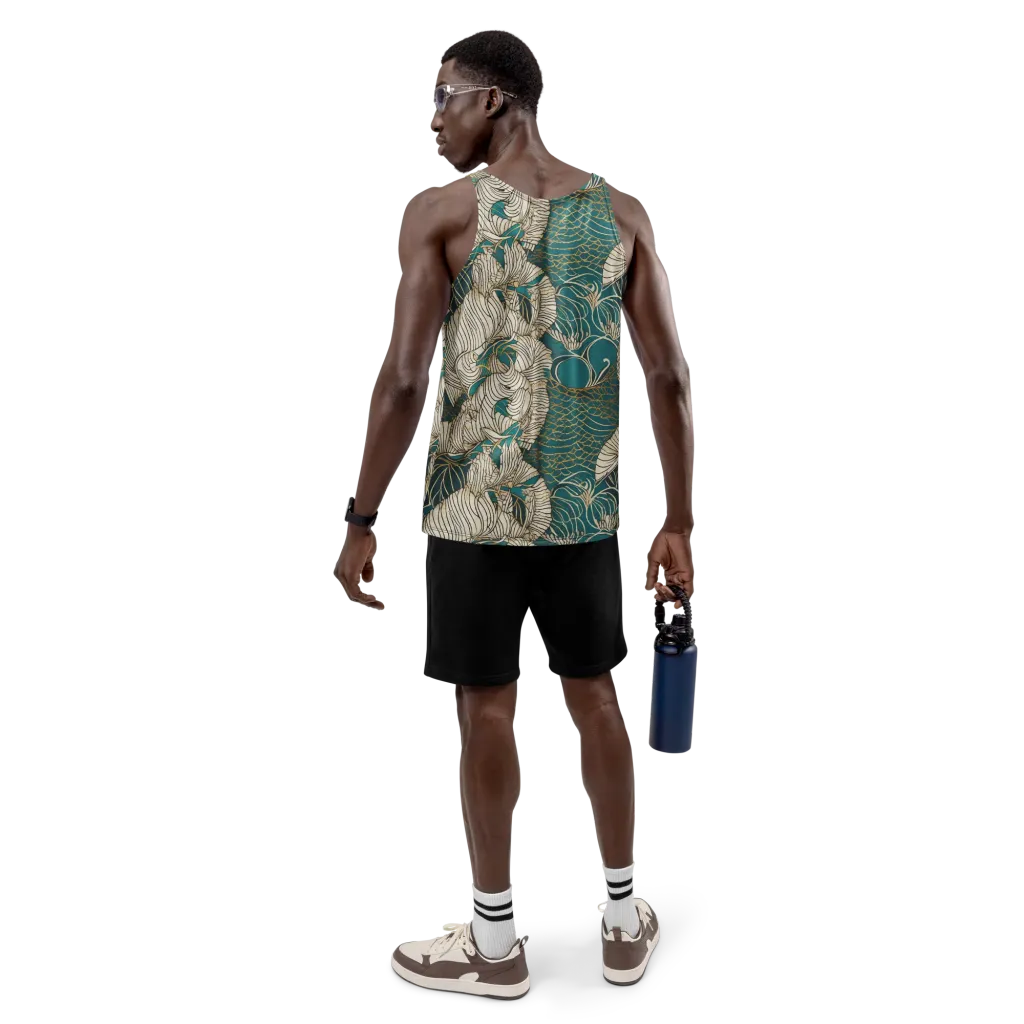 Teal Tidal Bloom on Men's Tank Top — Back
