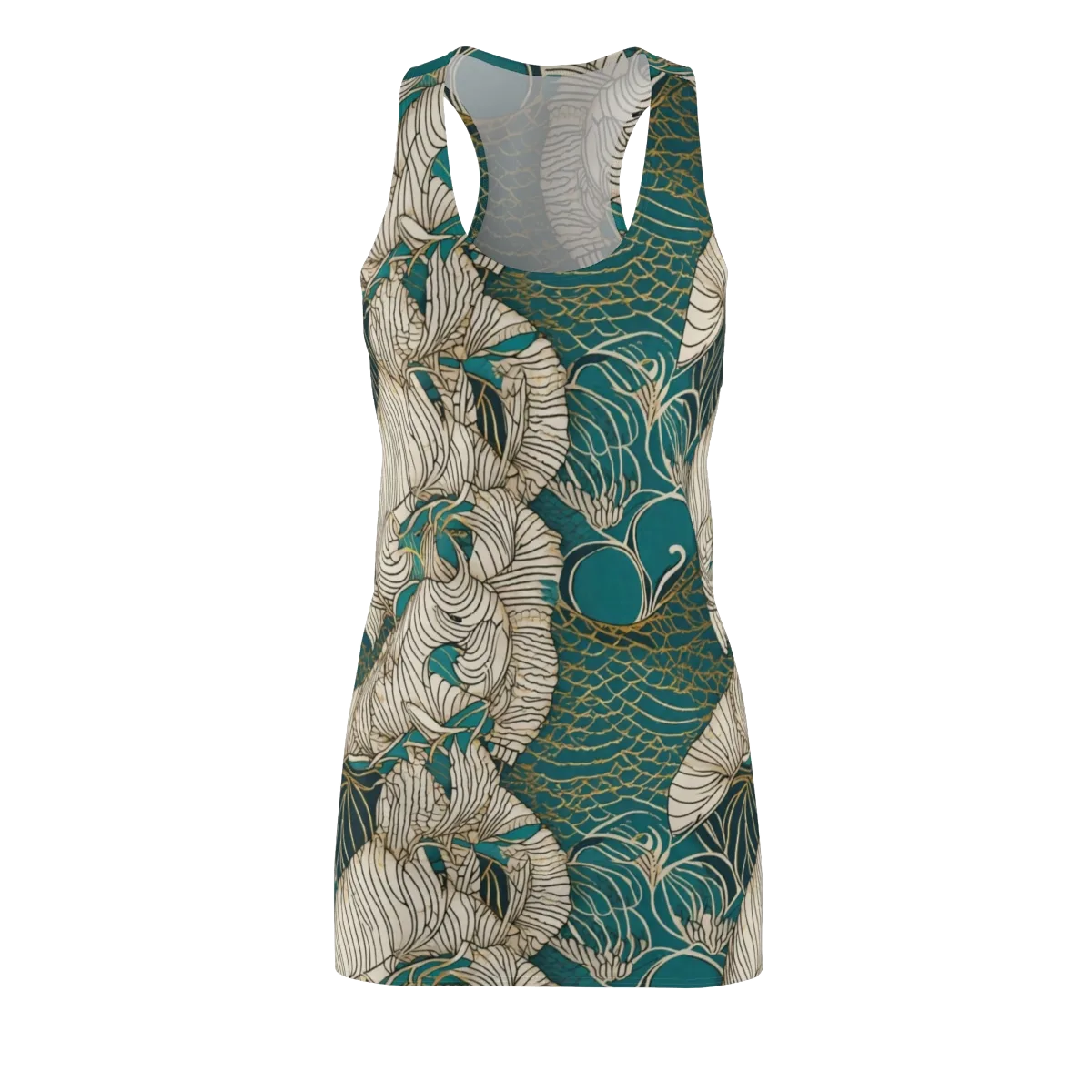 Teal Tidal Bloom on Racerback Dress — Front
