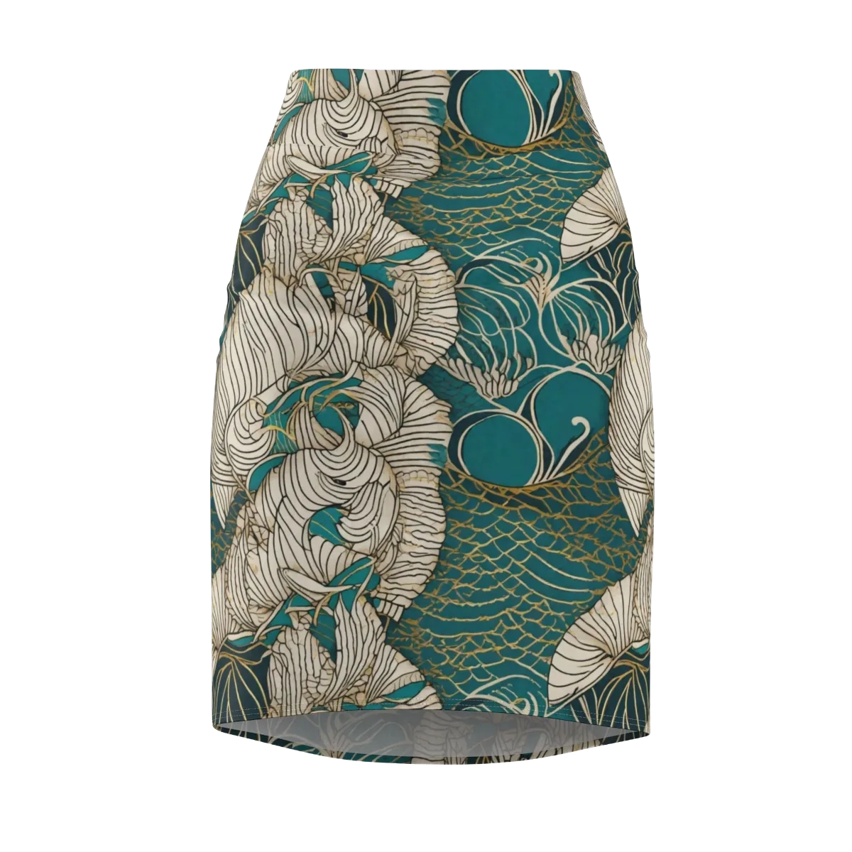 Teal Tidal Bloom on Pencil Skirt — Front
