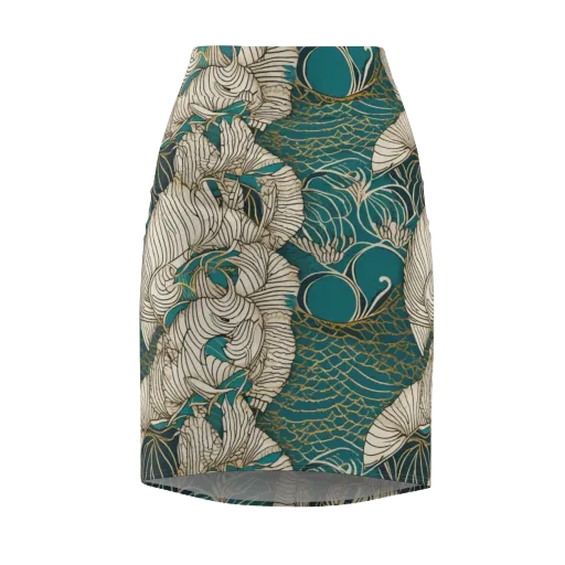Teal Tidal Bloom on a Pencil Skirt