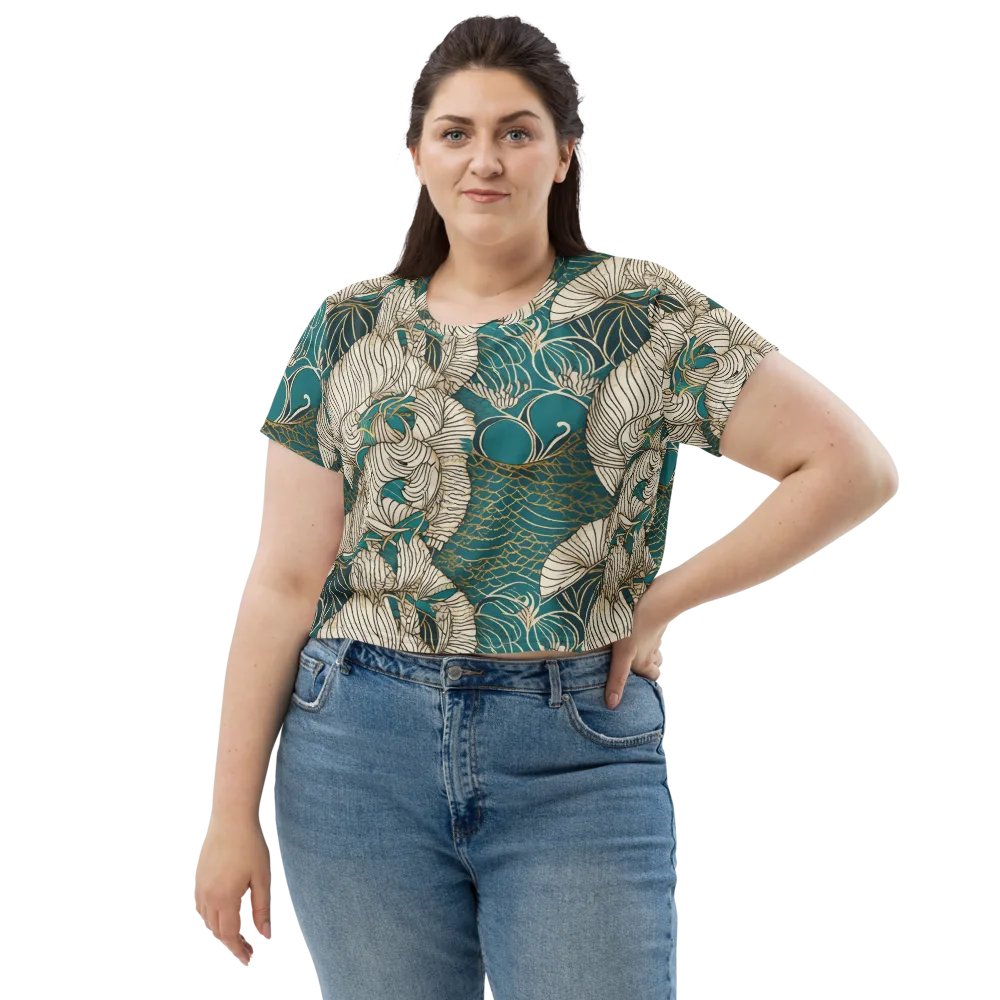 Teal Tidal Bloom on Crop Tee — Front