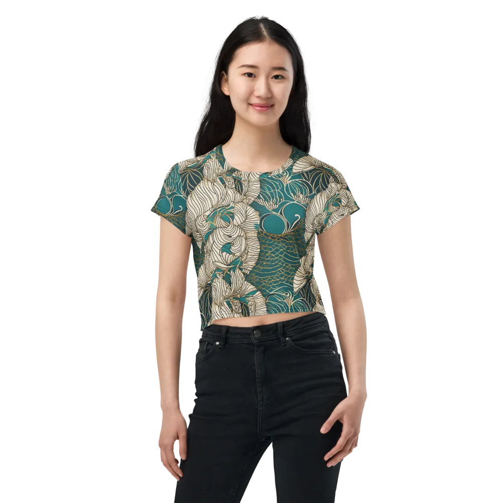 Teal Tidal Bloom on Crop Tee — Front