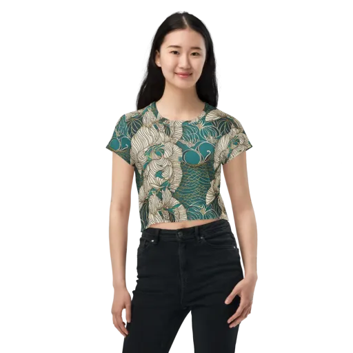 Teal Tidal Bloom on a Crop Tee