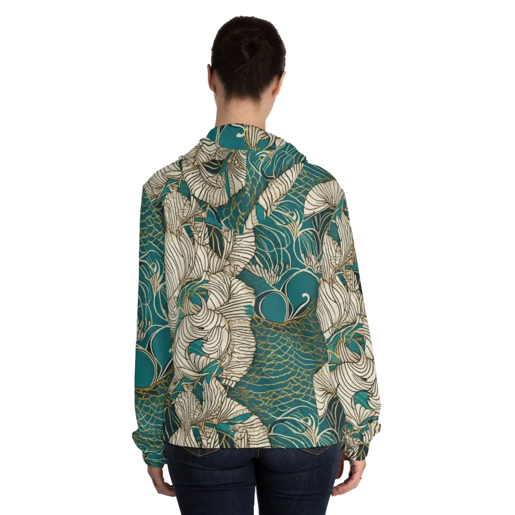 Teal Tidal Bloom on Women's Full-Zip Hoodie — Back On Person