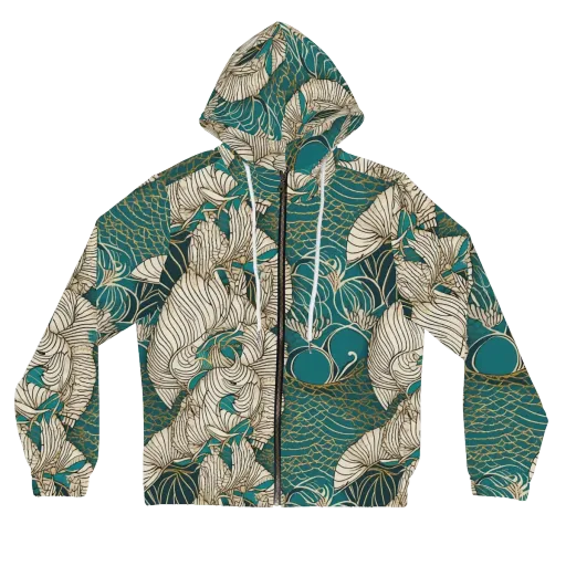Teal Tidal Bloom on a Women's Full-Zip Hoodie