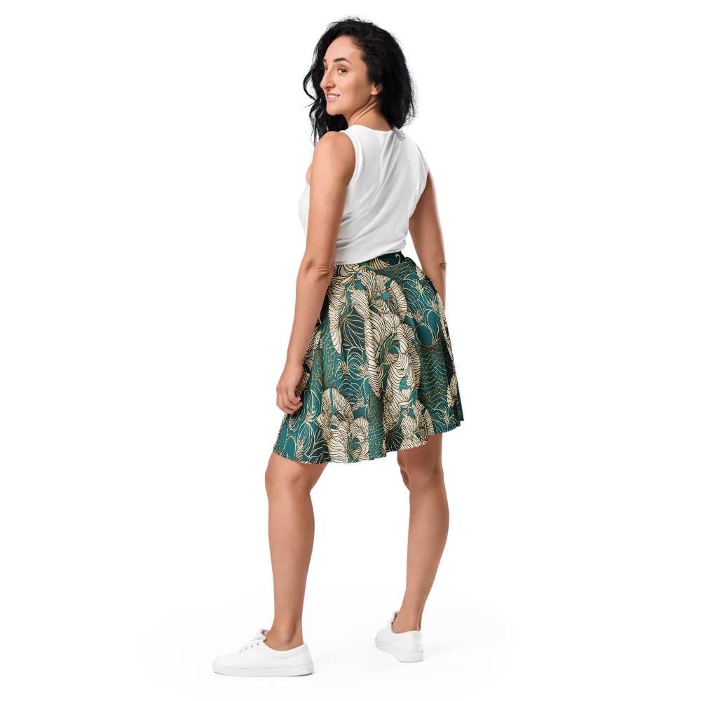 Teal Tidal Bloom on Skater Skirt — Back