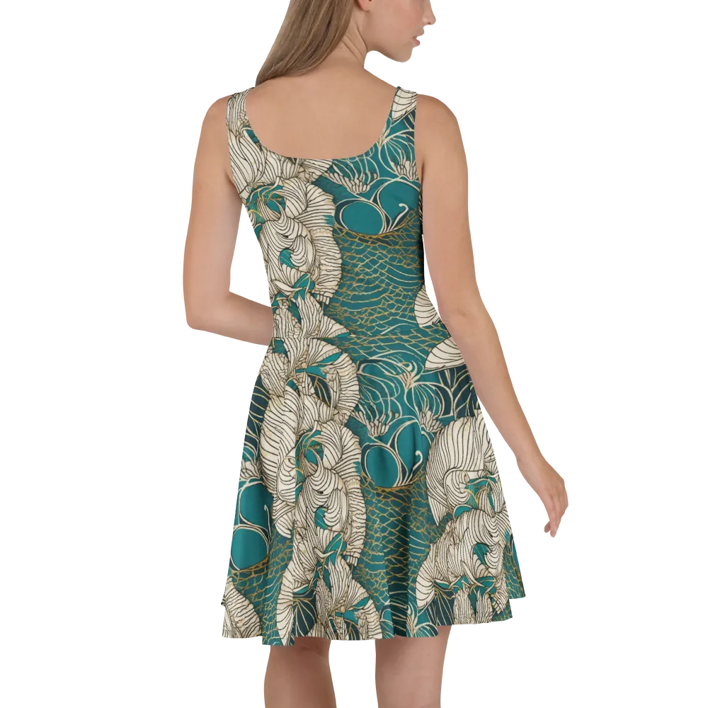 Teal Tidal Bloom on Skater Dress — Back