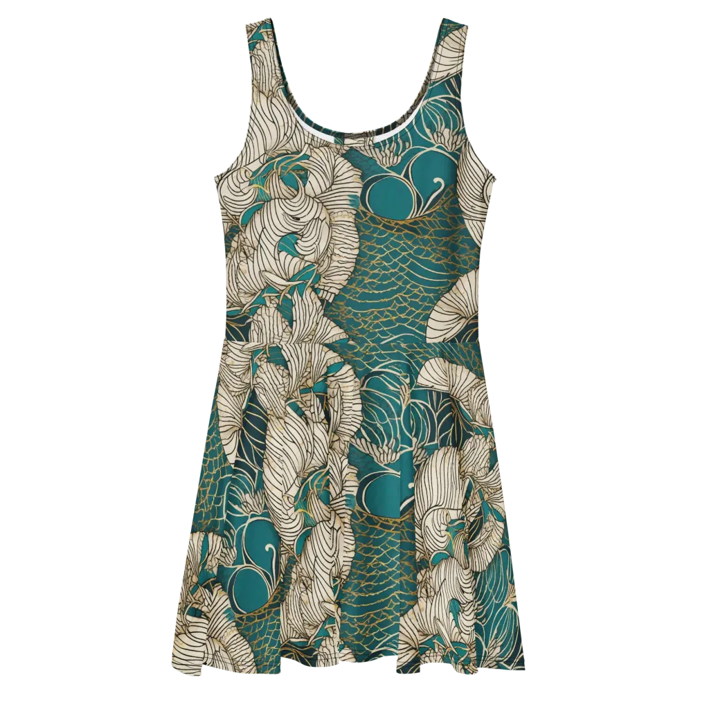 Teal Tidal Bloom on Skater Dress — Front