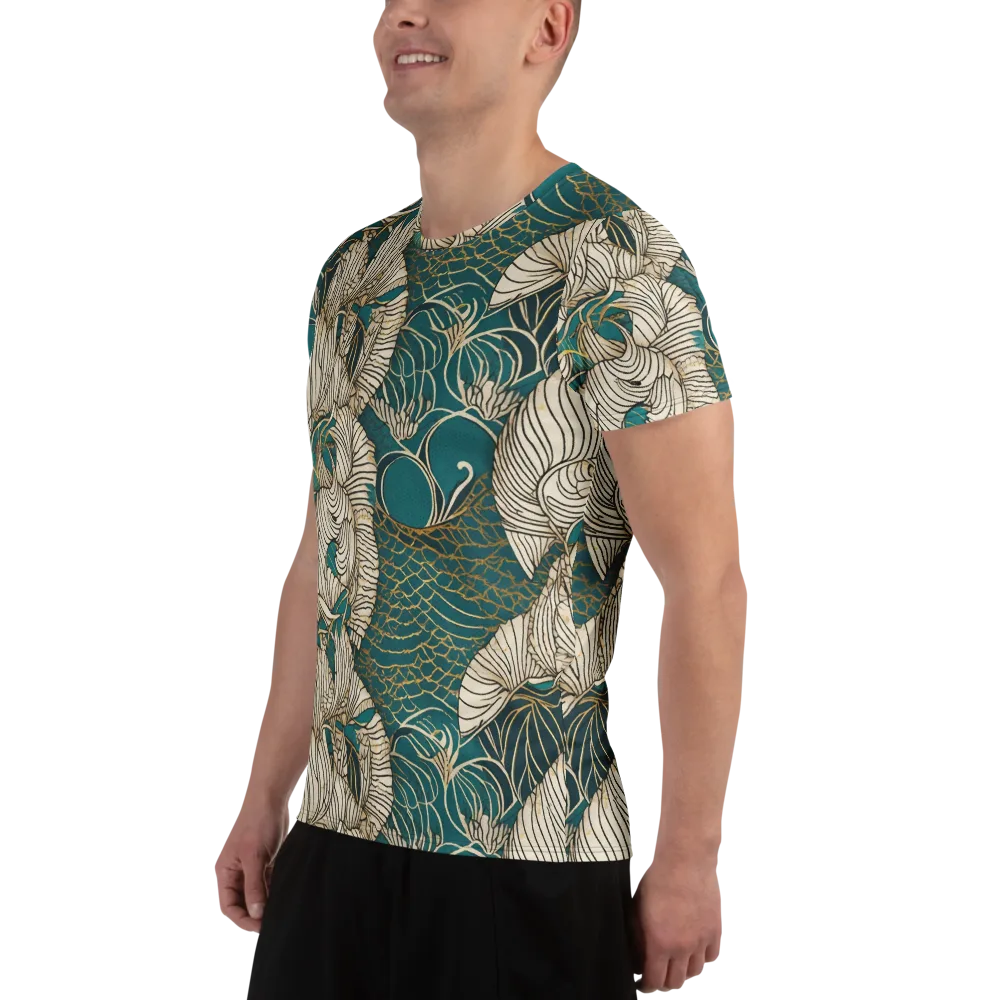 Teal Tidal Bloom on Men's Athletic T-Shirt — Left