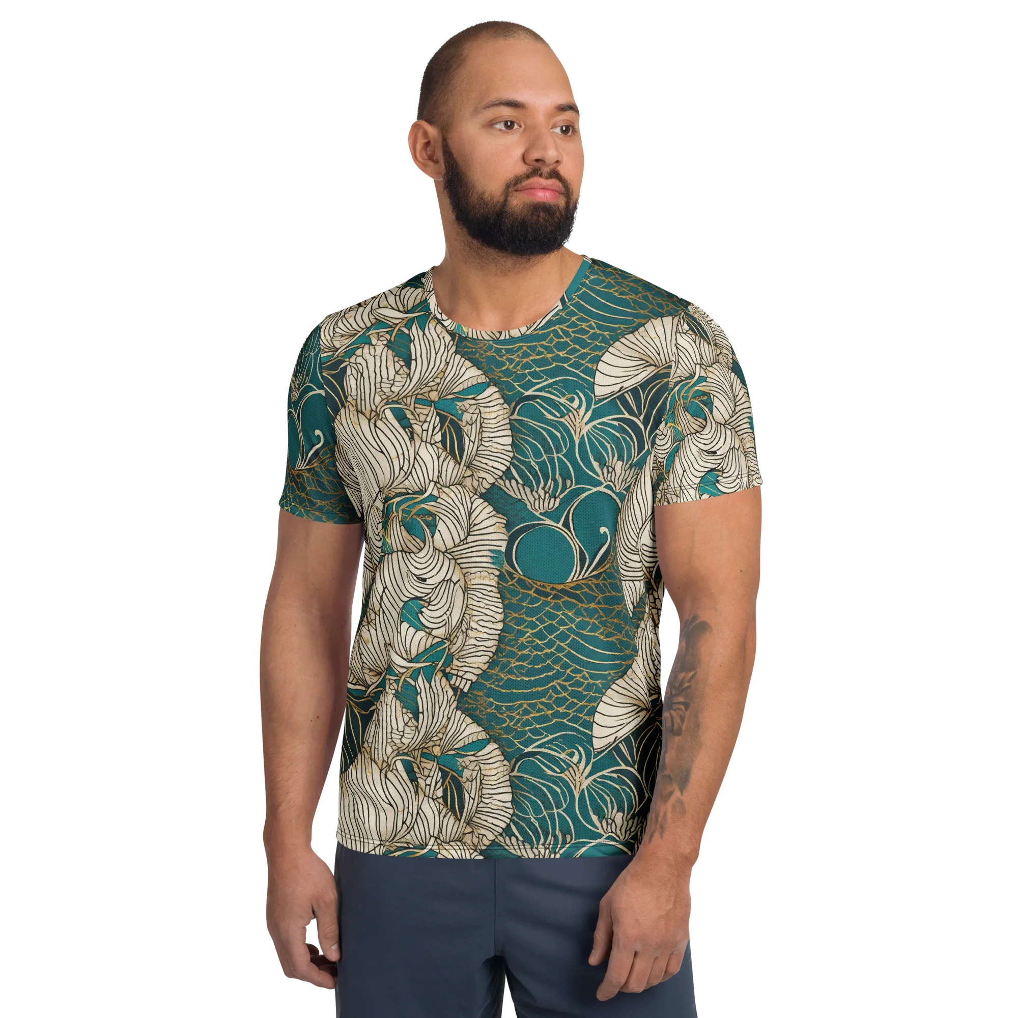 Teal Tidal Bloom on Men's Athletic T-Shirt — Front
