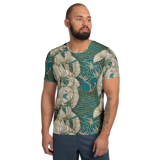 Teal Tidal Bloom on a Men's Athletic T-Shirt