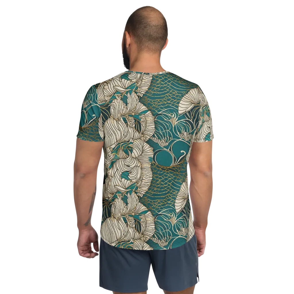 Teal Tidal Bloom on Men's Athletic T-Shirt — Back