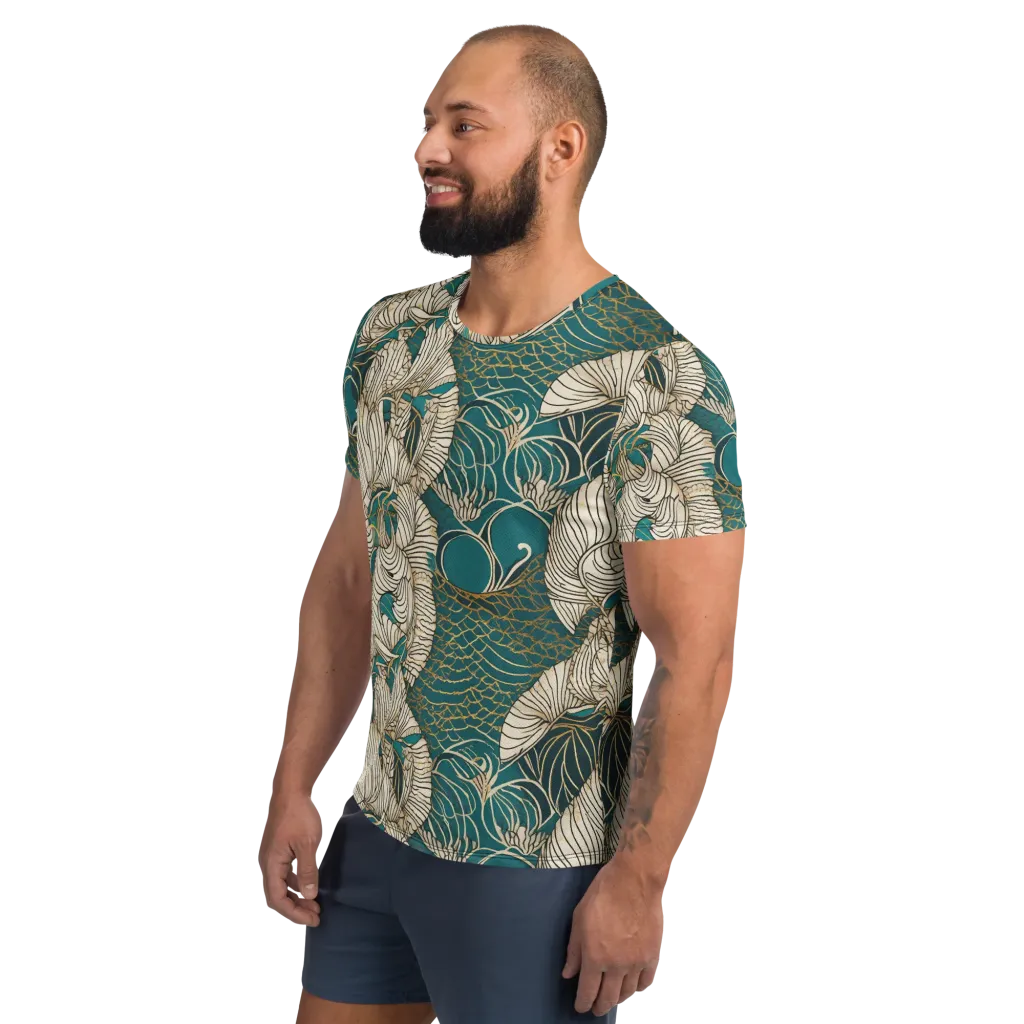 Teal Tidal Bloom on Men's Athletic T-Shirt — Left
