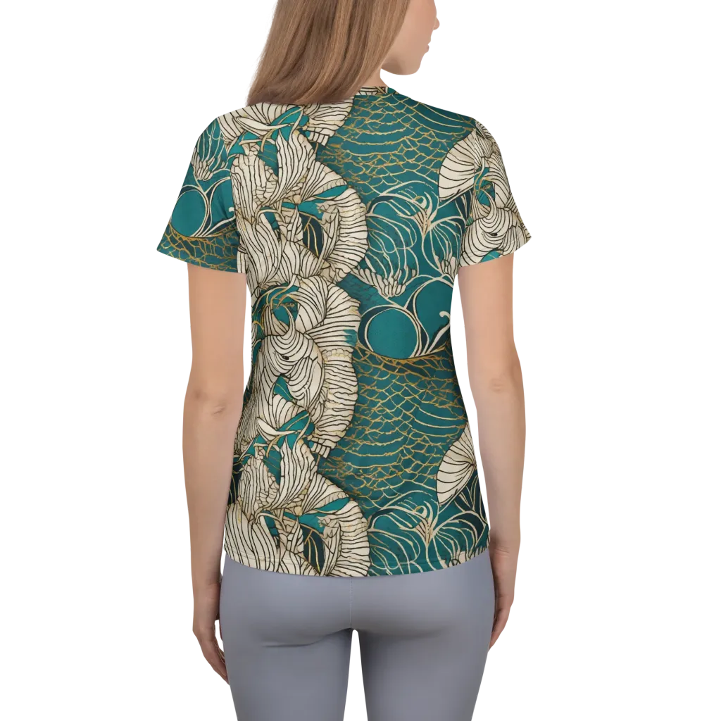 Teal Tidal Bloom on Women's Athletic T-Shirt — Back