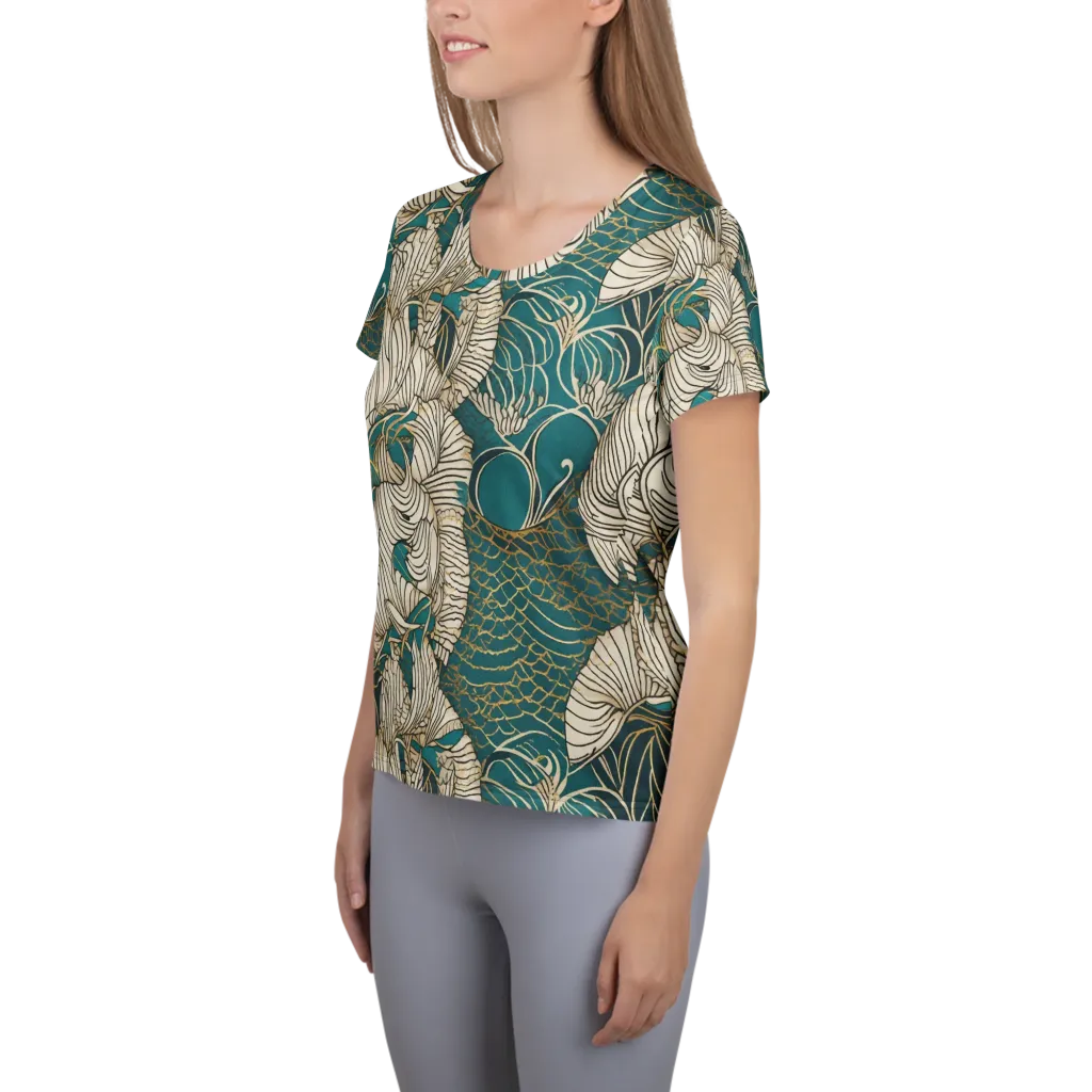 Teal Tidal Bloom on Women's Athletic T-Shirt — Left