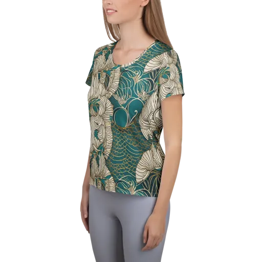 Teal Tidal Bloom on a Women's Athletic T-Shirt