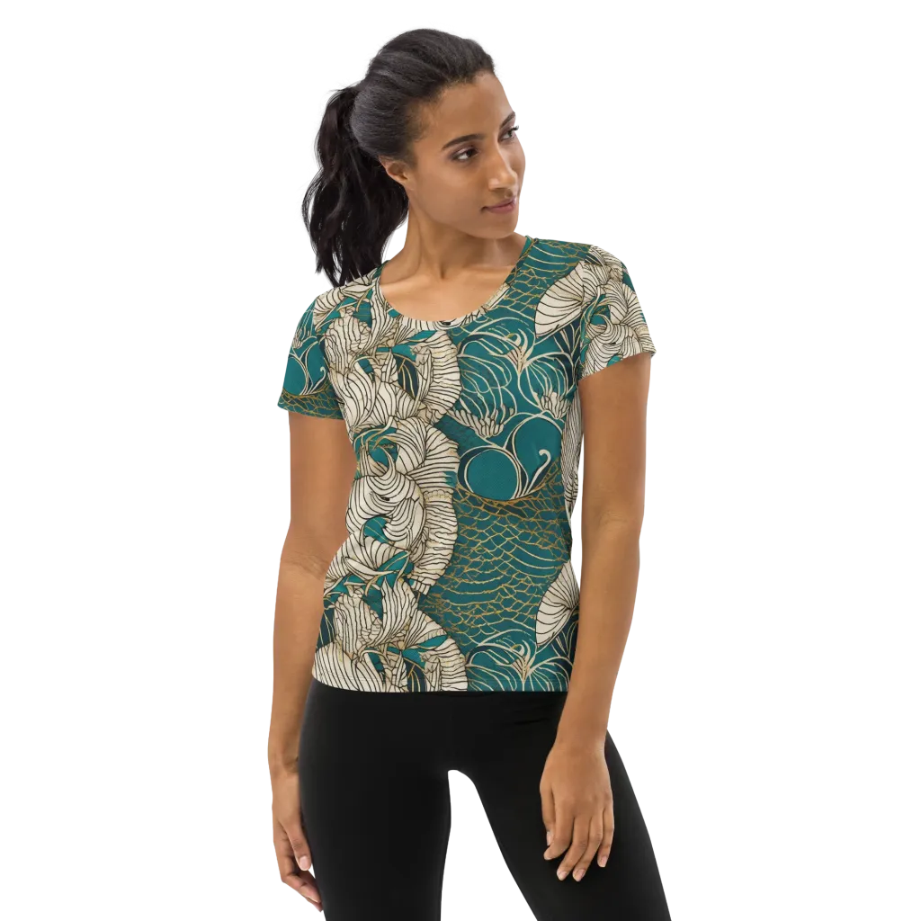 Teal Tidal Bloom on Women's Athletic T-Shirt — Front