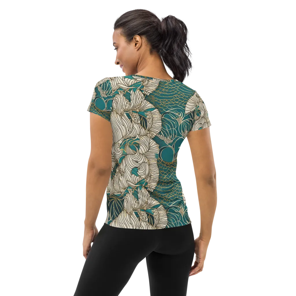 Teal Tidal Bloom on Women's Athletic T-Shirt — Back