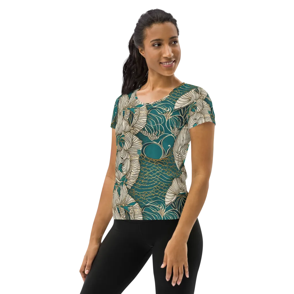 Teal Tidal Bloom on Women's Athletic T-Shirt — Left