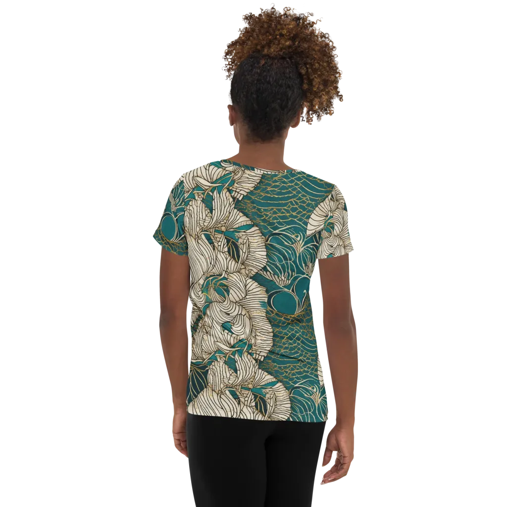 Teal Tidal Bloom on Women's Athletic T-Shirt — Back