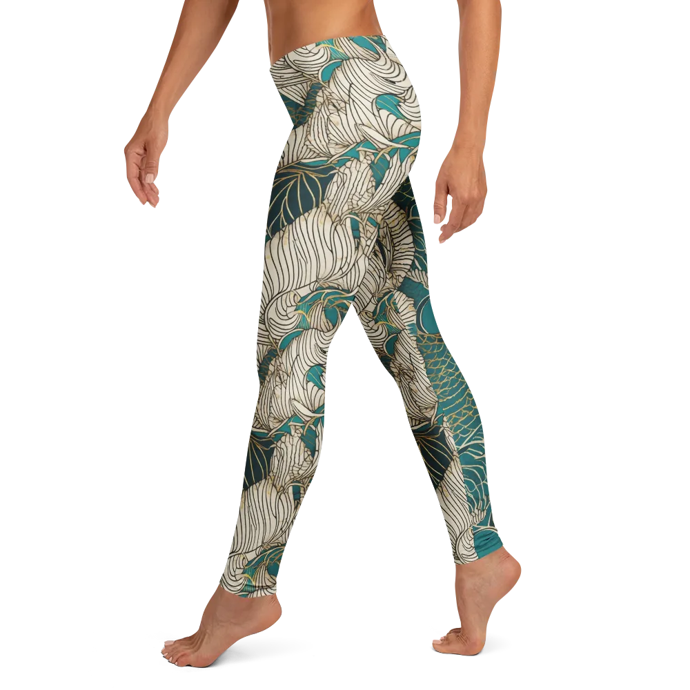 Teal Tidal Bloom on Leggings — Left