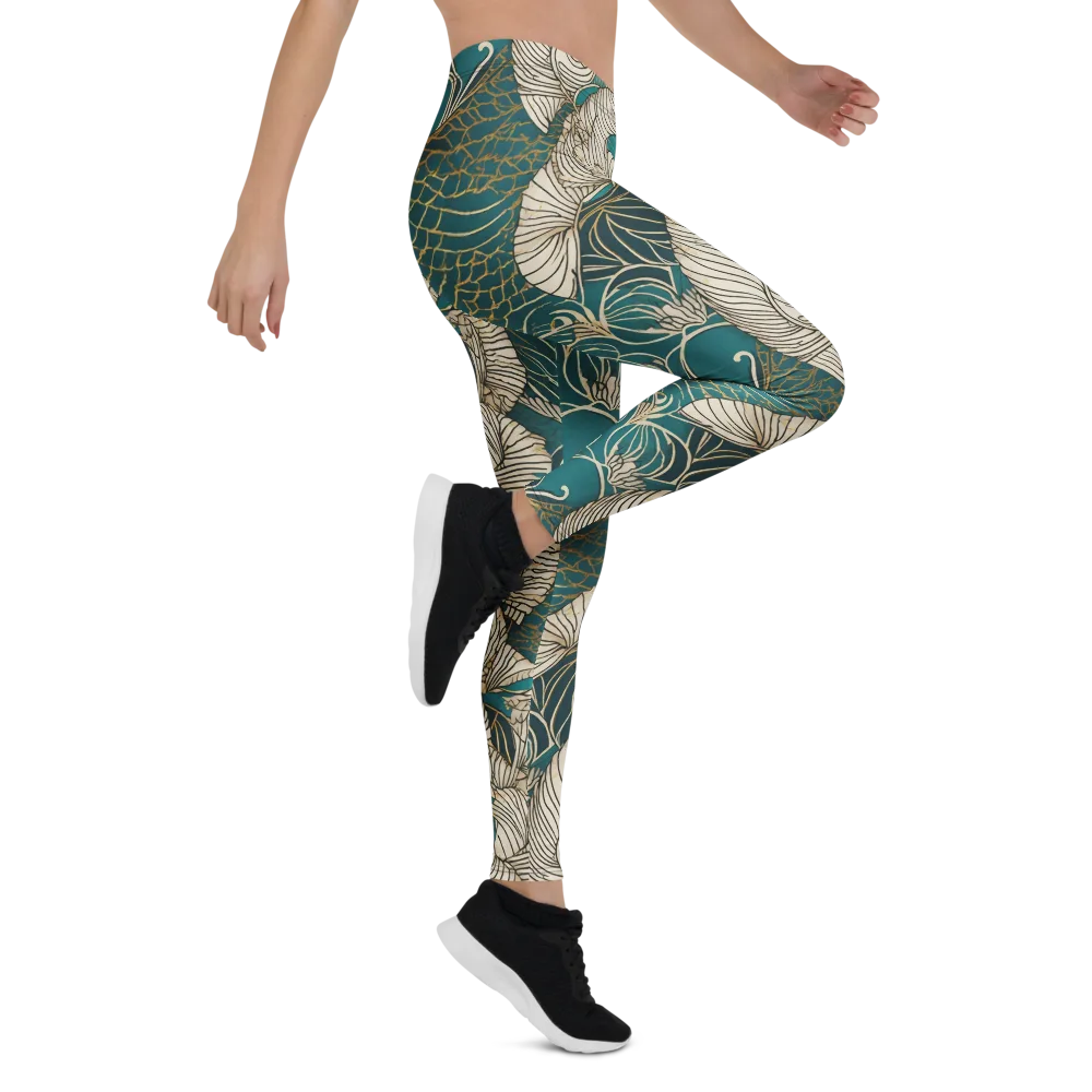 Teal Tidal Bloom on Leggings — Right