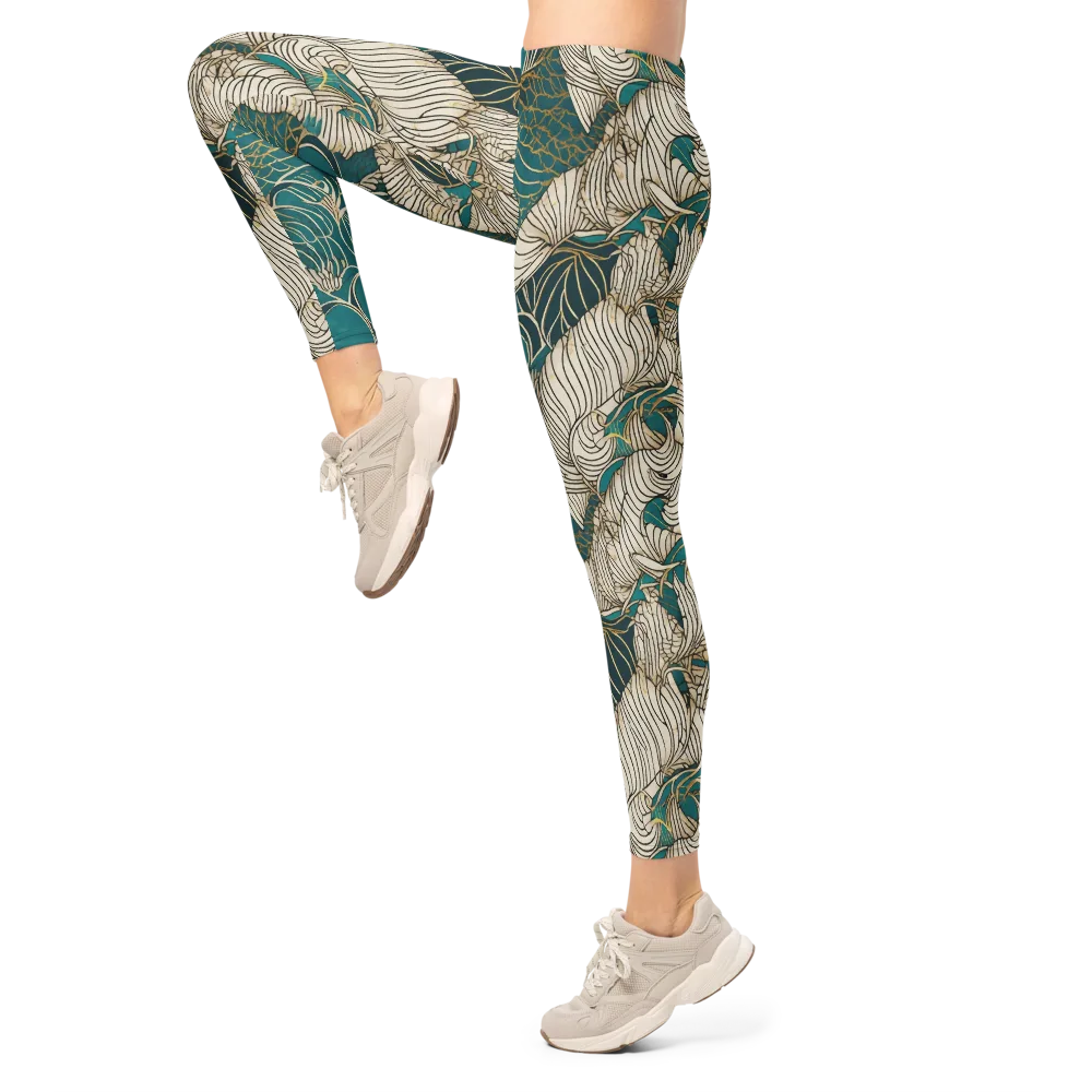 Teal Tidal Bloom on Leggings — Left