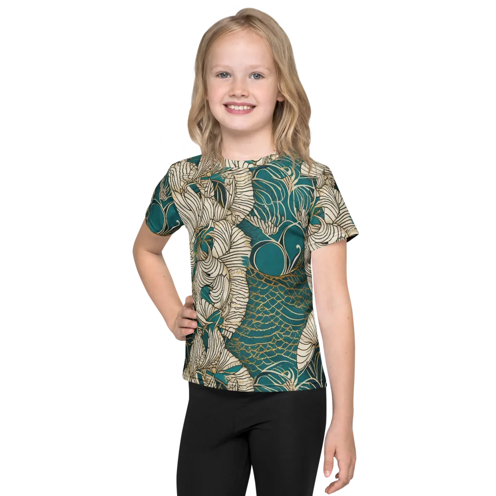 Teal Tidal Bloom on Kids Crew Neck T-Shirt — Front