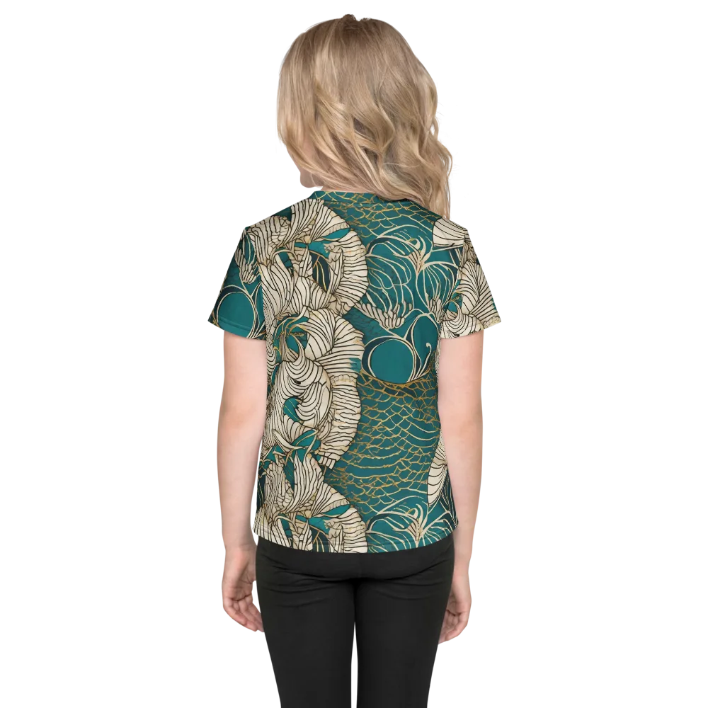 Teal Tidal Bloom on Kids Crew Neck T-Shirt — Back