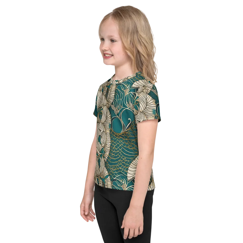 Teal Tidal Bloom on Kids Crew Neck T-Shirt — Left