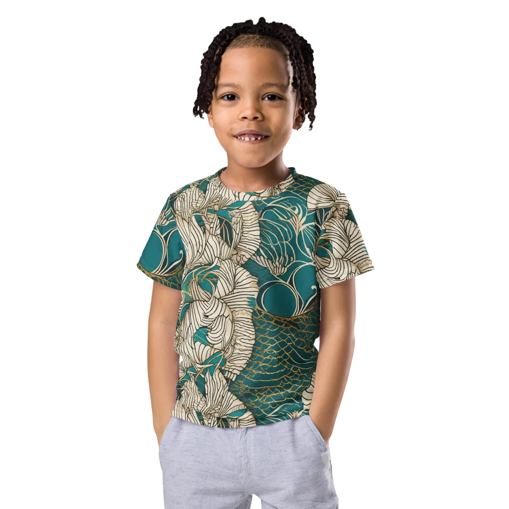 Teal Tidal Bloom on Kids Crew Neck T-Shirt — Front