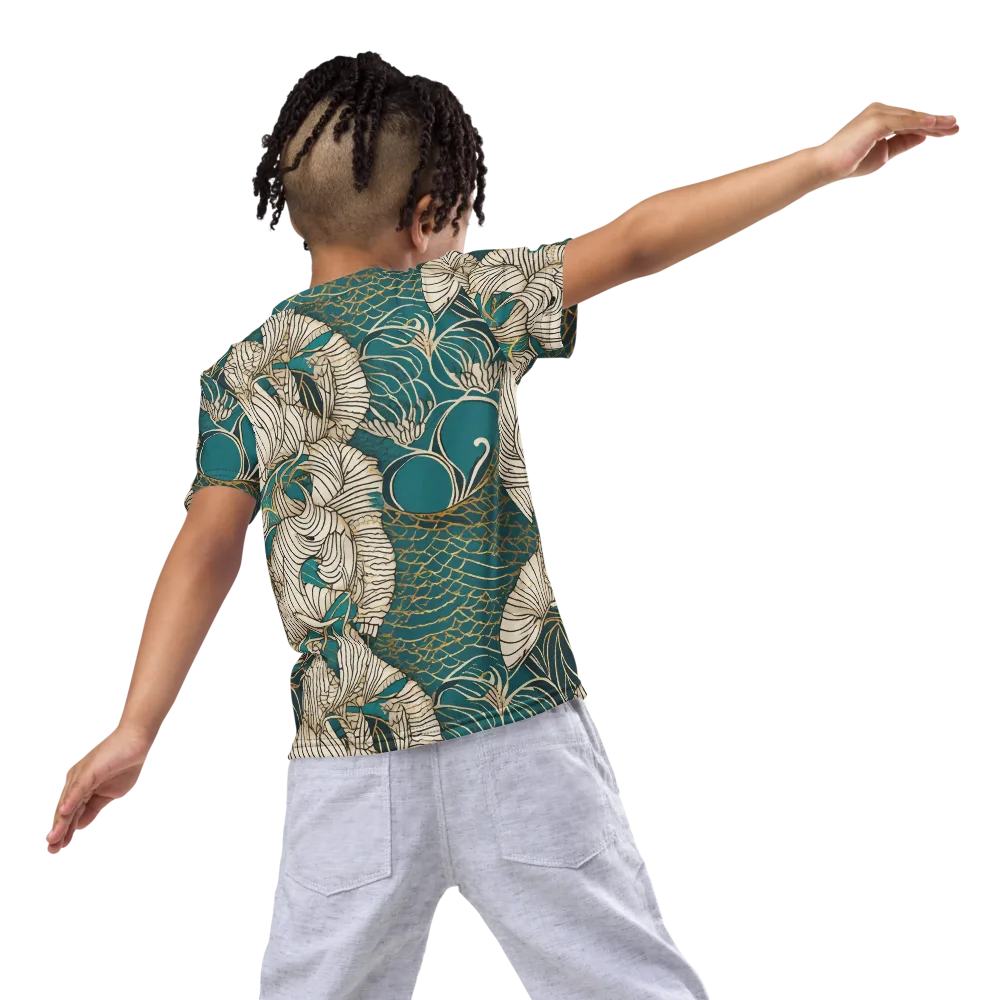 Teal Tidal Bloom on Kids Crew Neck T-Shirt — Back
