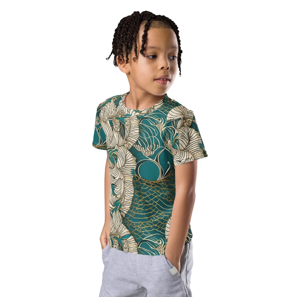Teal Tidal Bloom on Kids Crew Neck T-Shirt — Left Front