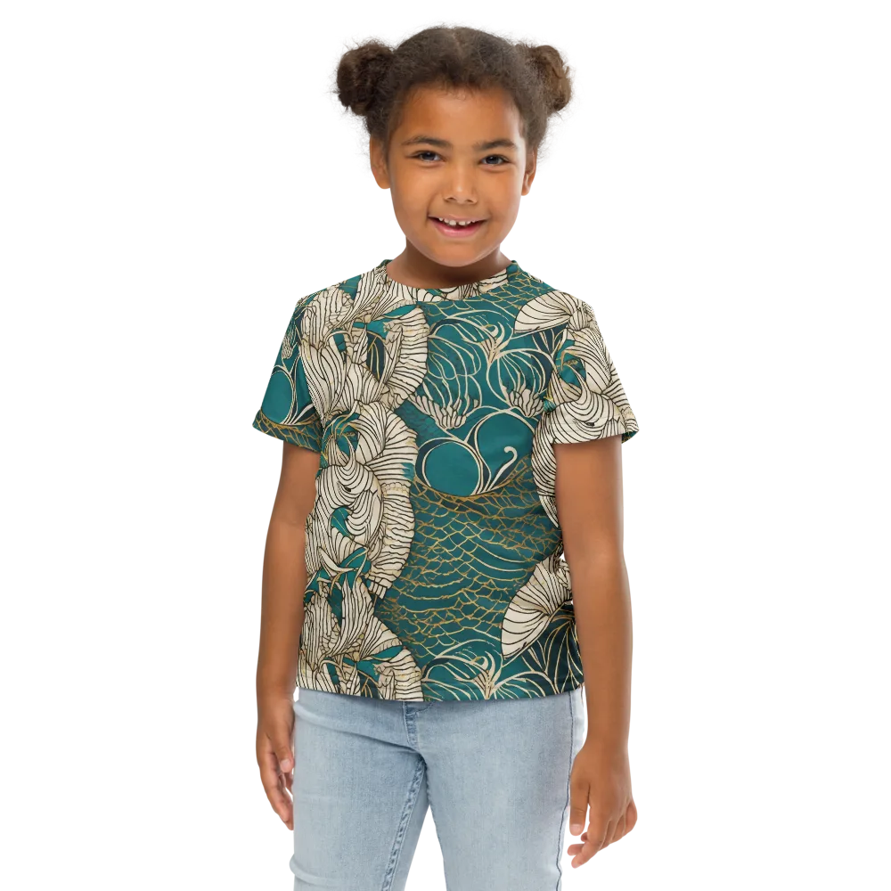 Teal Tidal Bloom on Kids Crew Neck T-Shirt — Front