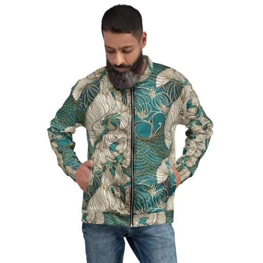 Teal Tidal Bloom on a Bomber Jacket