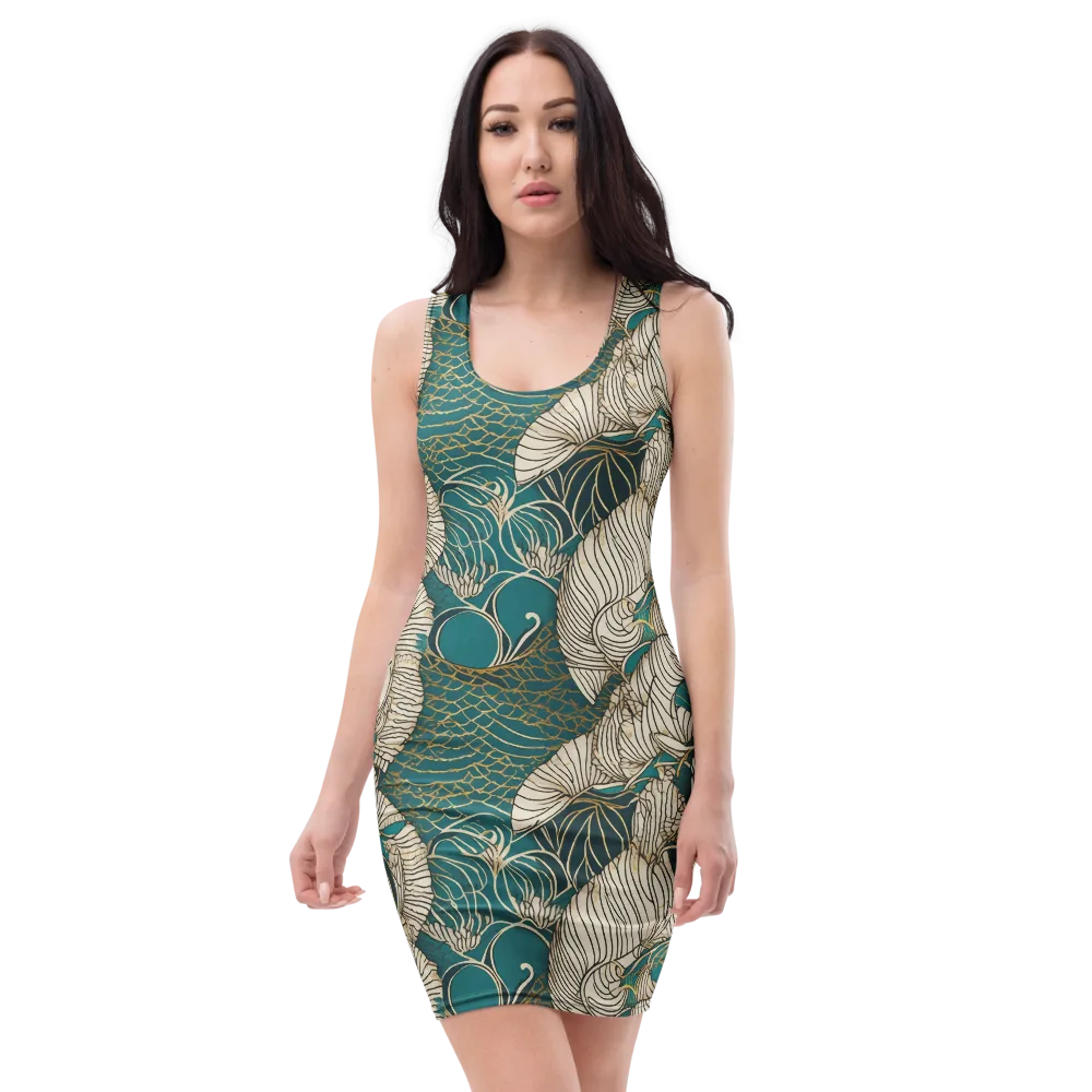 Teal Tidal Bloom on Bodycon Dress — Front