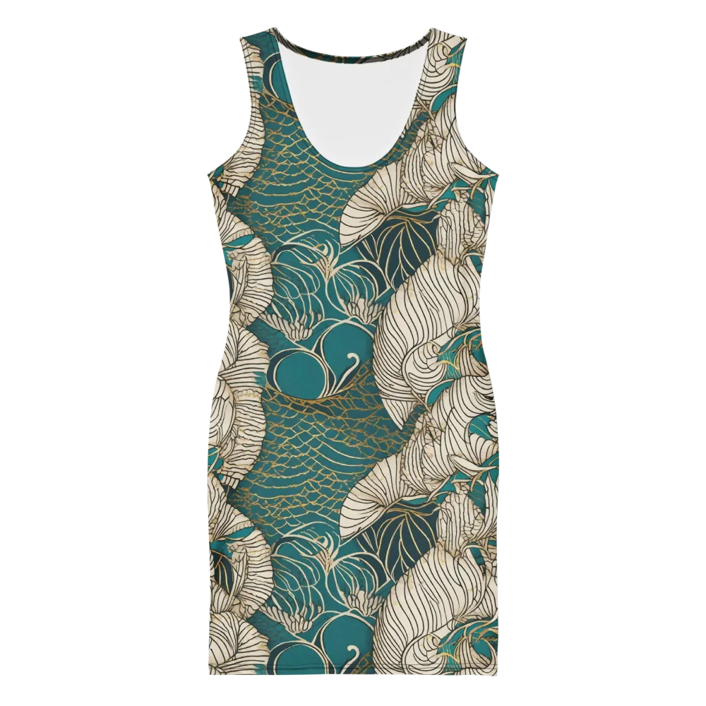 Teal Tidal Bloom on Bodycon Dress — Front