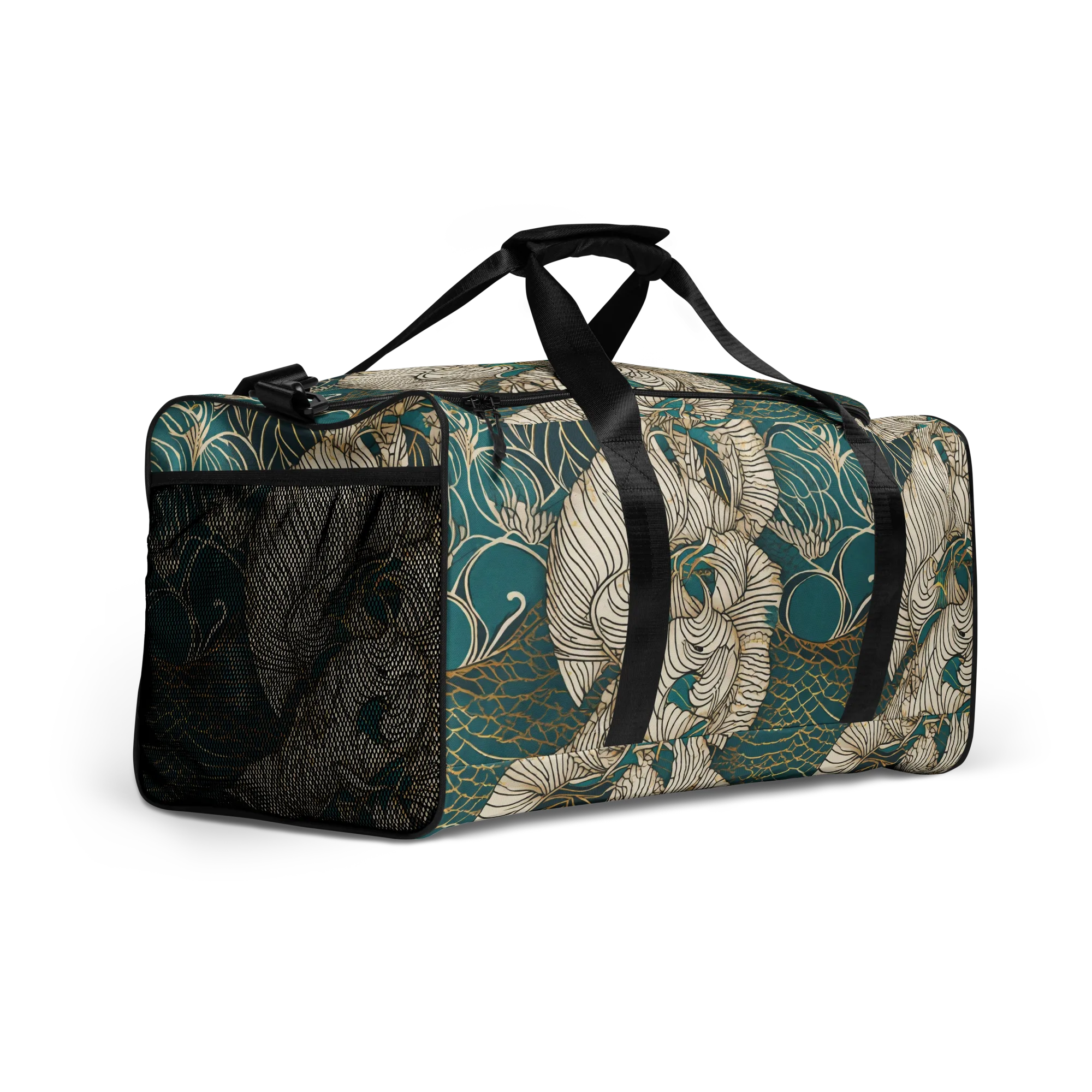 Teal Tidal Bloom on Duffle Bag — Right Front