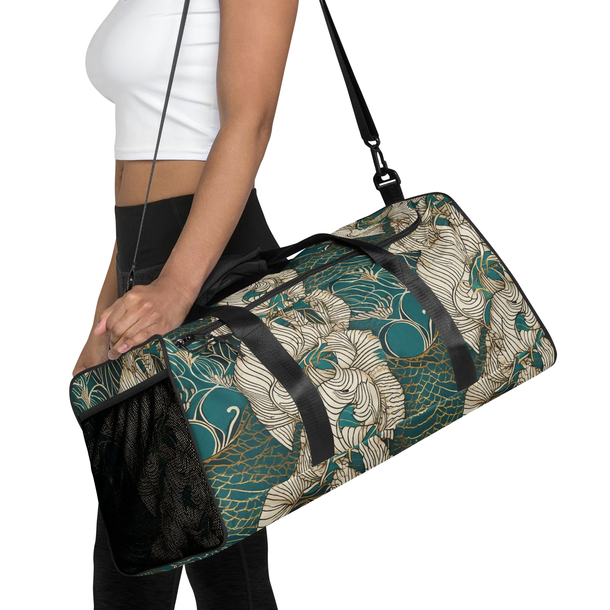 Teal Tidal Bloom on Duffle Bag — Front