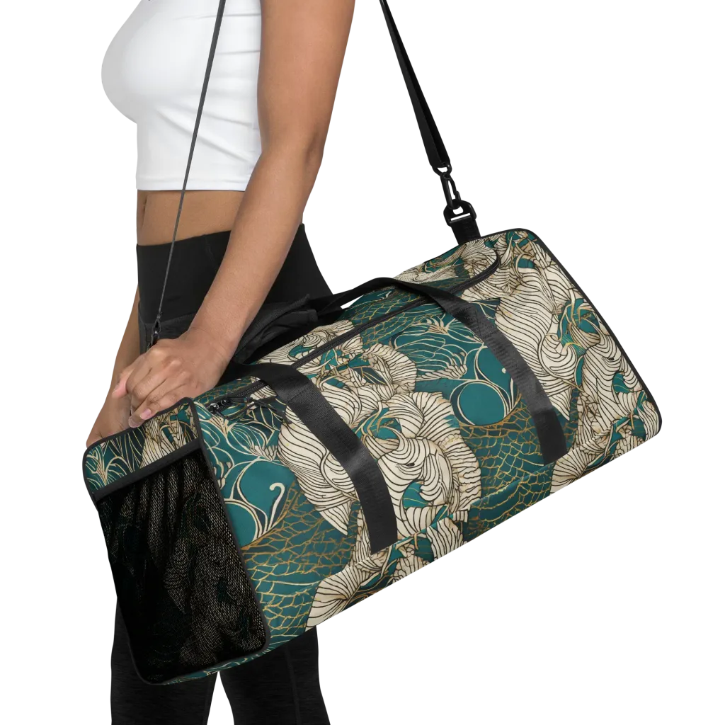 Teal Tidal Bloom on Duffle Bag — Front