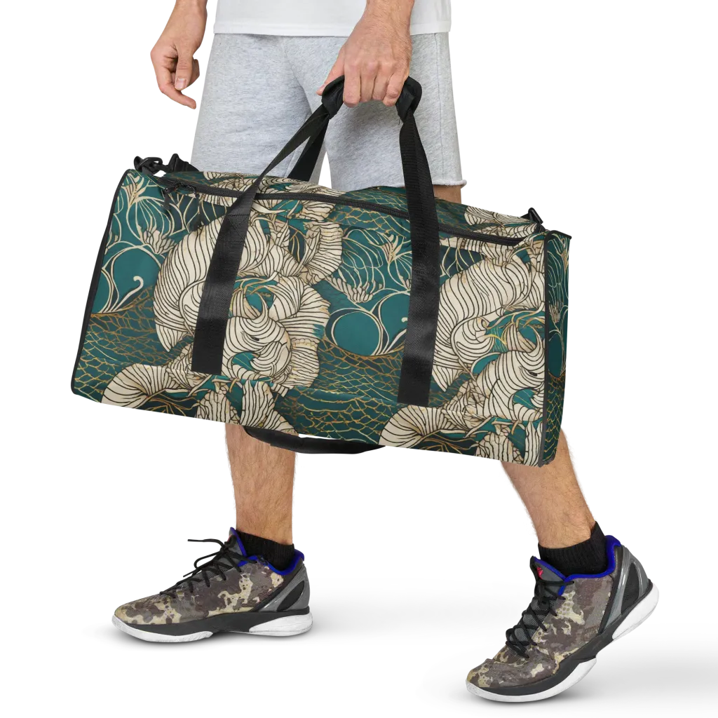 Teal Tidal Bloom on Duffle Bag — Front