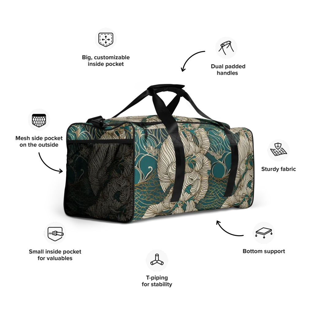 Teal Tidal Bloom on Duffle Bag — Right Front