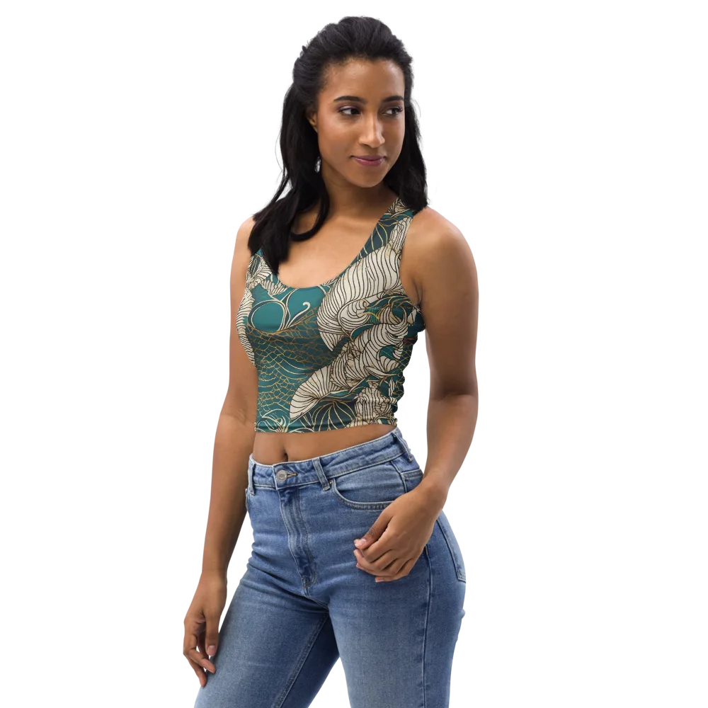 Teal Tidal Bloom on Crop Top — Left Front