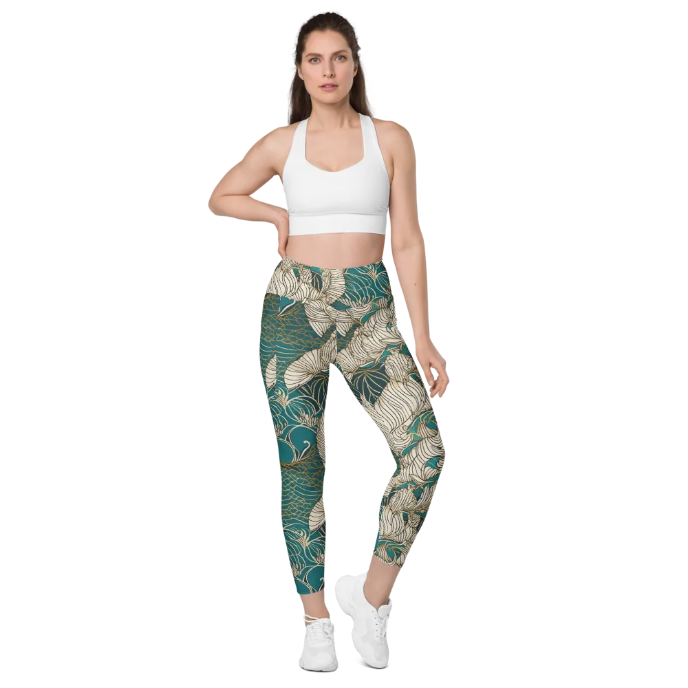 Teal Tidal Bloom on Leggings with Pockets — Front