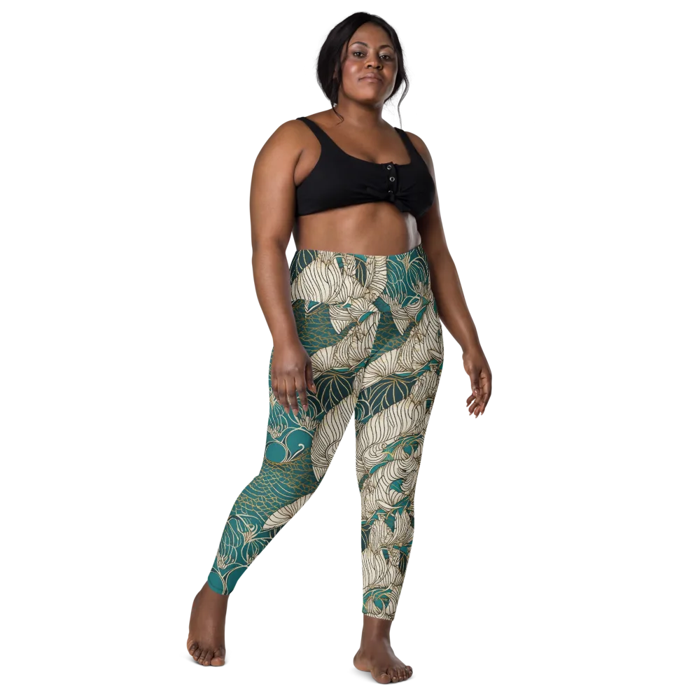 Teal Tidal Bloom on Leggings with Pockets — Front