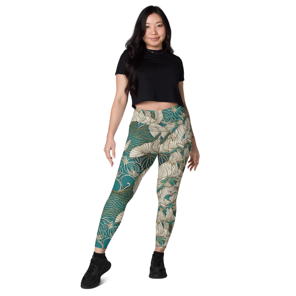 Teal Tidal Bloom on Leggings with Pockets — Front